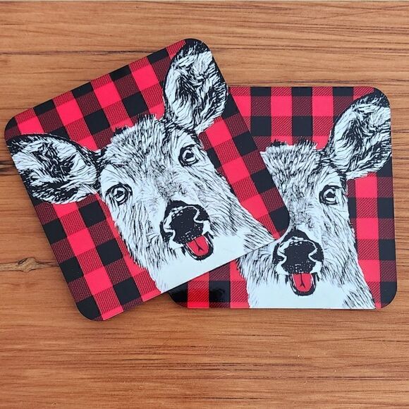 NWT Deer Coasters (set) Bar Lakehouse Cottage Rustic Country Gifts under 25$ - Picture 2 of 4